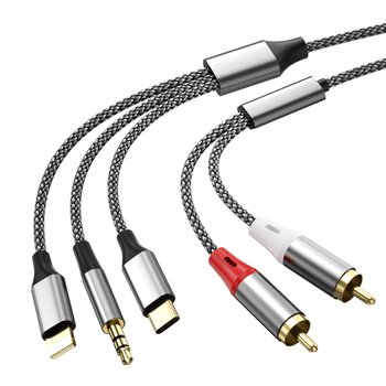 Piiriülene kolm-ühes-2RCA Lotus audiokaabel, mis sobib Apple`i 3,5 mm C-tüüpi helikõlari võimendile