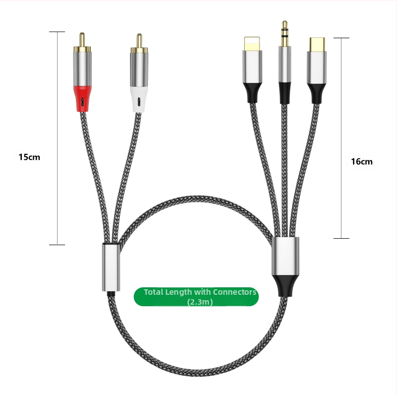 Piiriülene kolm-ühes-2RCA Lotus audiokaabel, mis sobib Apple`i 3,5 mm C-tüüpi helikõlari võimendile