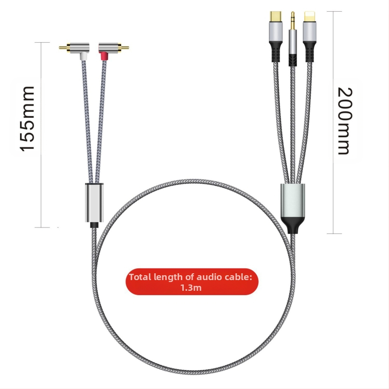 Piiriülene kolm-ühes-2RCA Lotus audiokaabel, mis sobib Apple`i 3,5 mm C-tüüpi helikõlari võimendile