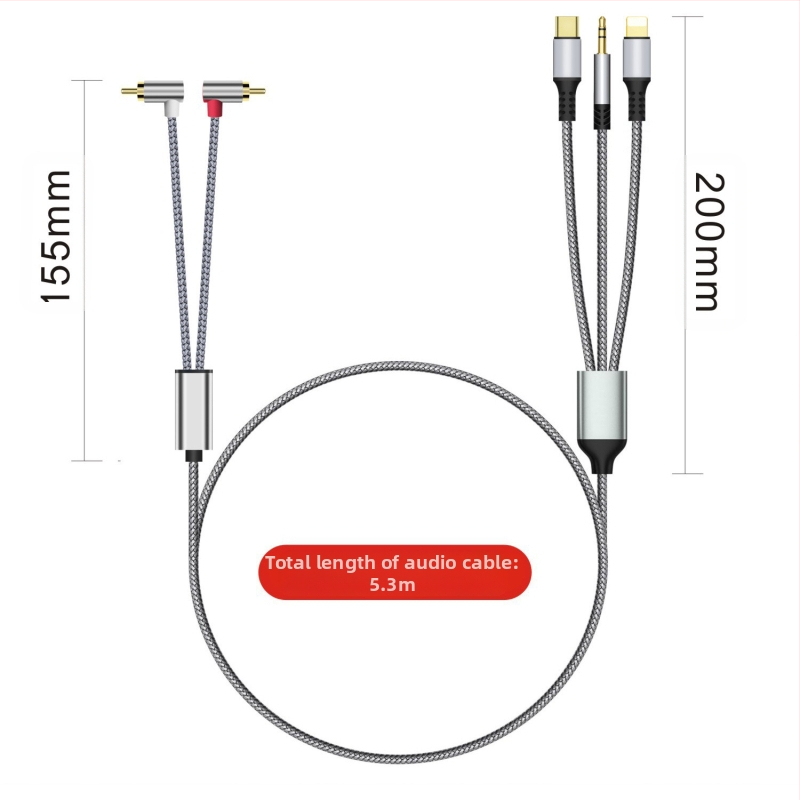 Piiriülene kolm-ühes-2RCA Lotus audiokaabel, mis sobib Apple`i 3,5 mm C-tüüpi helikõlari võimendile
