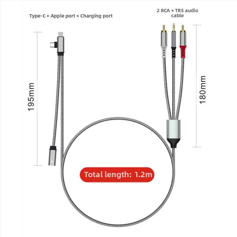 Piiriülene kolm-ühes-2RCA Lotus audiokaabel, mis sobib Apple`i 3,5 mm C-tüüpi helikõlari võimendile