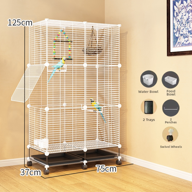 Läbipaistev dekoratiivne puur, viirpapagoi, Xuanfeng pojeng, lind, tikitud silmaga majapidamistarbed, suur villa, metallist kodu, suur ruum