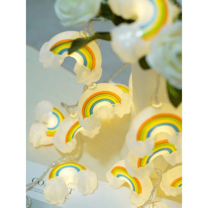 LED girliandos, žvaigždžių šviesos, debesų, besišypsančių veidų šviesos, vaivorykštės girliandos, gimtadienio vakarėlio kambario apšvietimo scenos išdėstymas