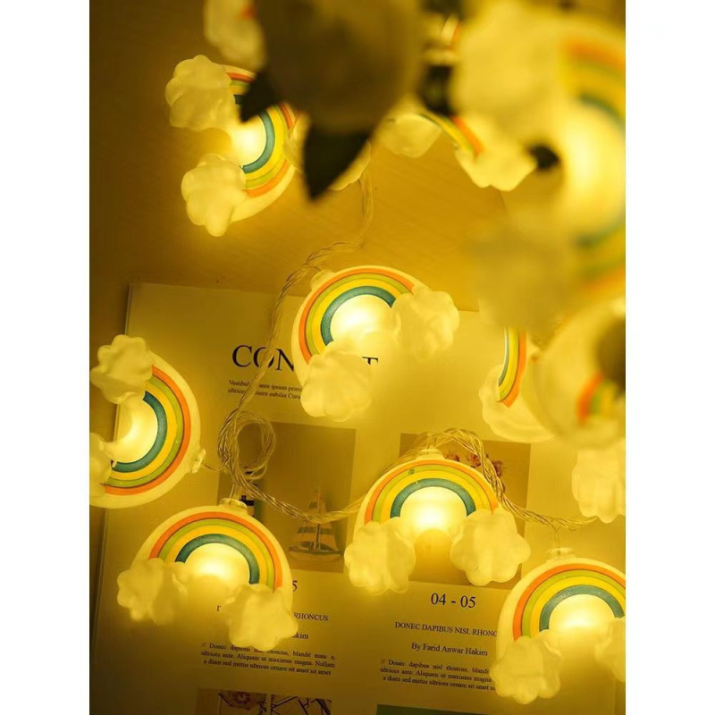 LED girliandos, žvaigždžių šviesos, debesų, besišypsančių veidų šviesos, vaivorykštės girliandos, gimtadienio vakarėlio kambario apšvietimo scenos išdėstymas