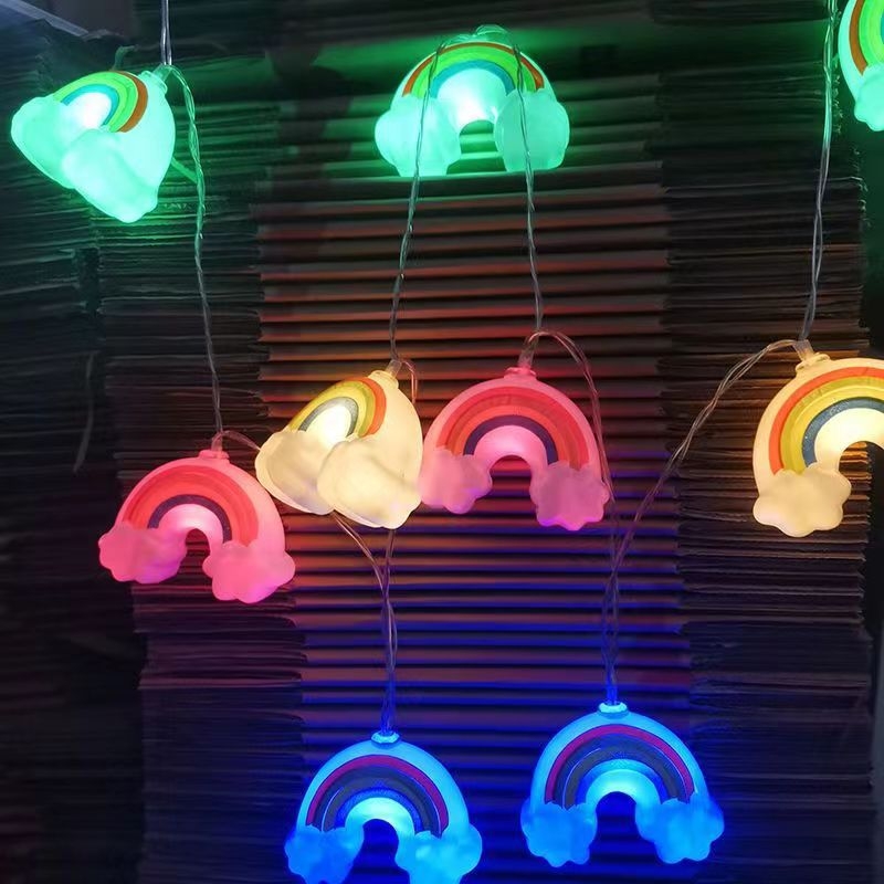 LED girliandos, žvaigždžių šviesos, debesų, besišypsančių veidų šviesos, vaivorykštės girliandos, gimtadienio vakarėlio kambario apšvietimo scenos išdėstymas
