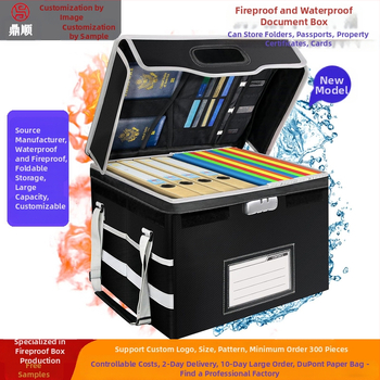 Pārrobežu ūdensnecaurlaidīga, ugunsdroša, augstas temperatūras izturīga, ugunsdroša, divslāņu, saliekama dokumentu kaste ar slēdzeni