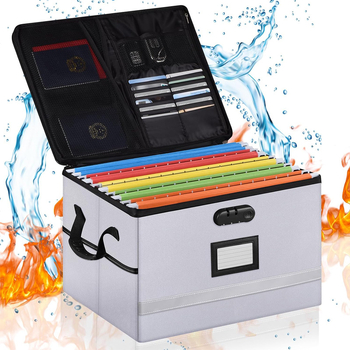 Pārrobežu ūdensnecaurlaidīga, ugunsdroša, augstas temperatūras izturīga, ugunsdroša, divslāņu, saliekama dokumentu kaste ar slēdzeni