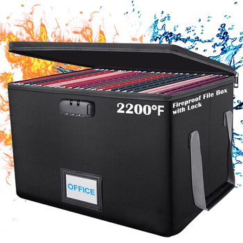 Pārrobežu ūdensnecaurlaidīga, ugunsdroša, augstas temperatūras izturīga, ugunsdroša, divslāņu, saliekama dokumentu kaste ar slēdzeni