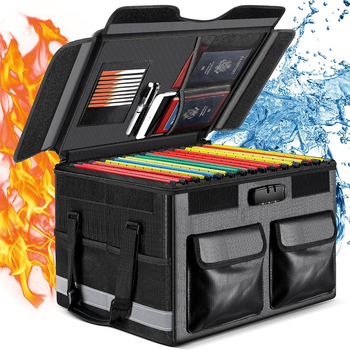 Pārrobežu ūdensnecaurlaidīga, ugunsdroša, augstas temperatūras izturīga, ugunsdroša, divslāņu, saliekama dokumentu kaste ar slēdzeni