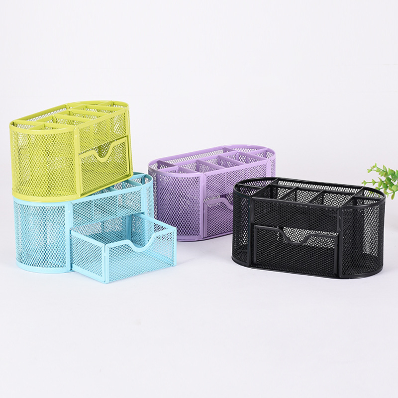 Metallist rauast võrgust üheksa ruudustikuga hoiukarbi lauapliiatsihoidja, müügil olev kirjatarvete ämber, uus stiil, sahtliga hoiukarbi pliiatsihoidja, hulgimüük