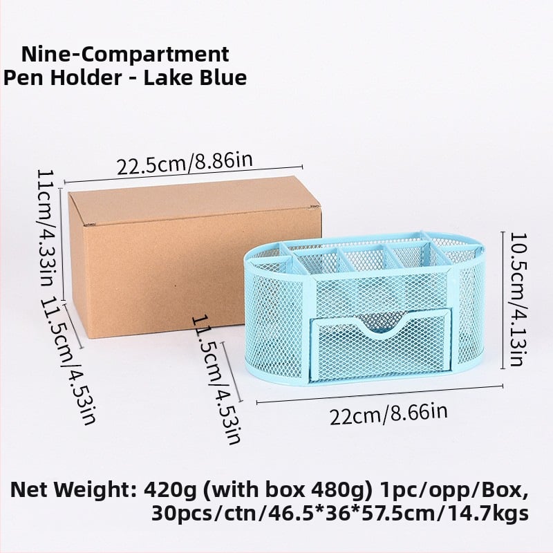 Metallist rauast võrgust üheksa ruudustikuga hoiukarbi lauapliiatsihoidja, müügil olev kirjatarvete ämber, uus stiil, sahtliga hoiukarbi pliiatsihoidja, hulgimüük