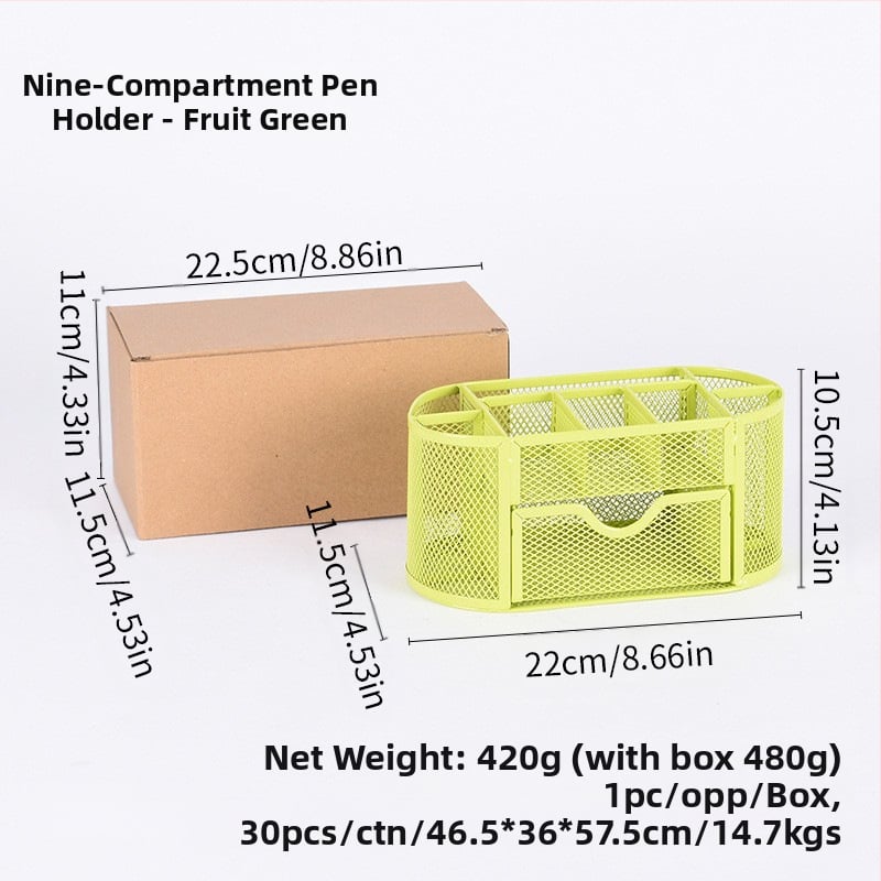 Metallist rauast võrgust üheksa ruudustikuga hoiukarbi lauapliiatsihoidja, müügil olev kirjatarvete ämber, uus stiil, sahtliga hoiukarbi pliiatsihoidja, hulgimüük