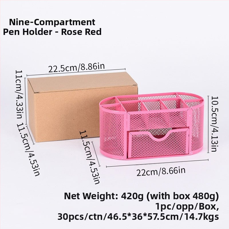 Metallist rauast võrgust üheksa ruudustikuga hoiukarbi lauapliiatsihoidja, müügil olev kirjatarvete ämber, uus stiil, sahtliga hoiukarbi pliiatsihoidja, hulgimüük