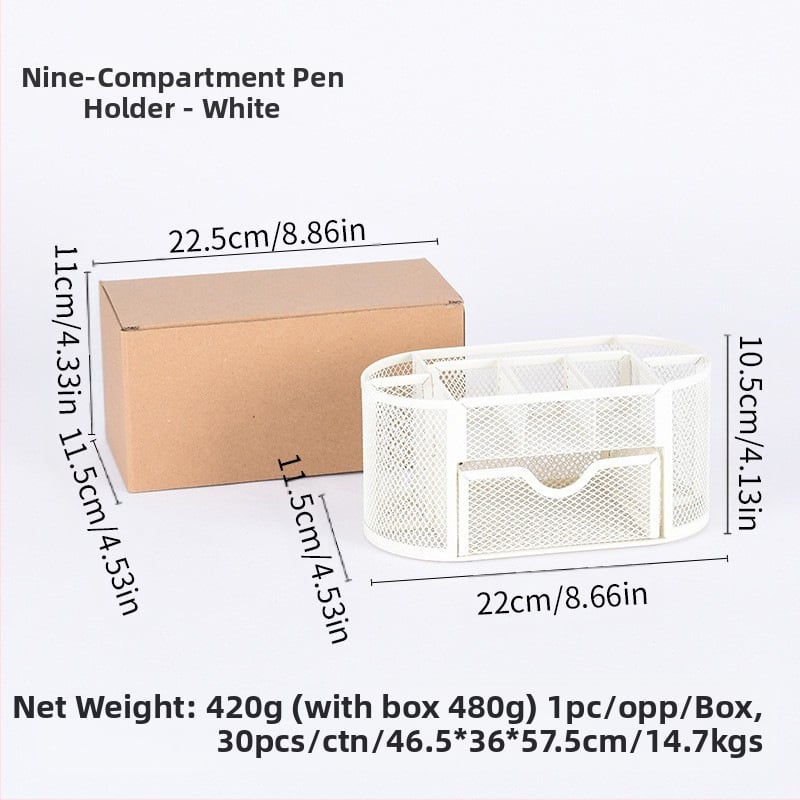 Metallist rauast võrgust üheksa ruudustikuga hoiukarbi lauapliiatsihoidja, müügil olev kirjatarvete ämber, uus stiil, sahtliga hoiukarbi pliiatsihoidja, hulgimüük