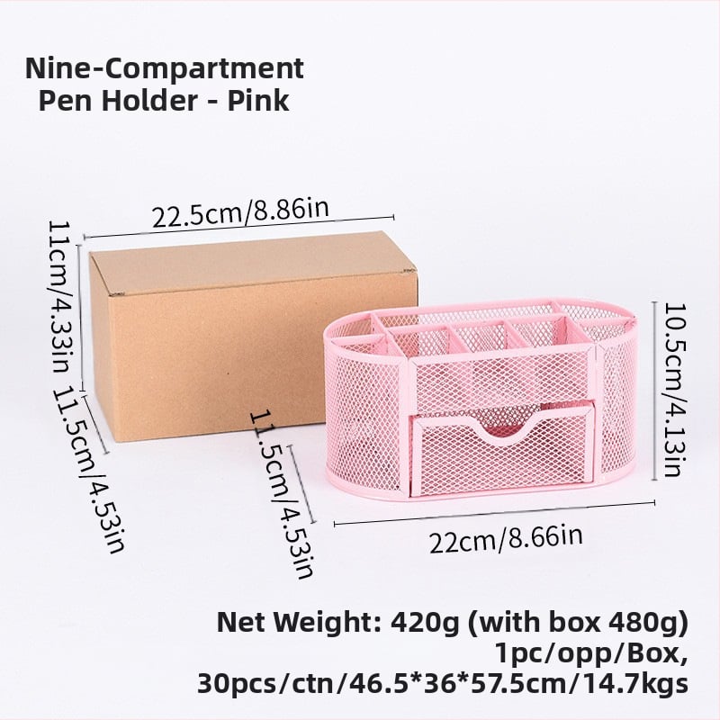 Metallist rauast võrgust üheksa ruudustikuga hoiukarbi lauapliiatsihoidja, müügil olev kirjatarvete ämber, uus stiil, sahtliga hoiukarbi pliiatsihoidja, hulgimüük