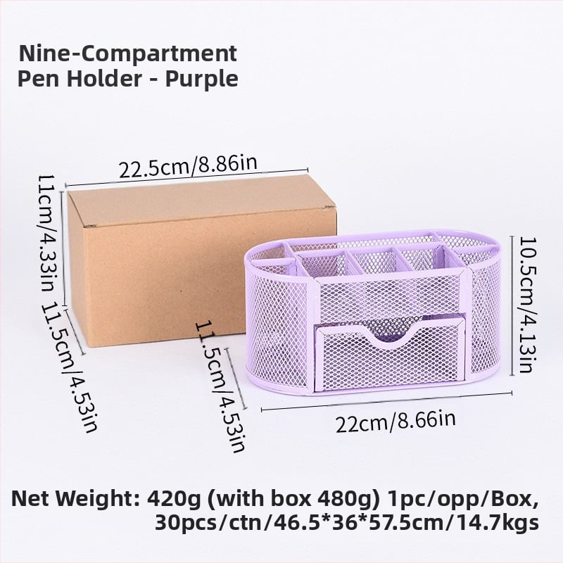 Metallist rauast võrgust üheksa ruudustikuga hoiukarbi lauapliiatsihoidja, müügil olev kirjatarvete ämber, uus stiil, sahtliga hoiukarbi pliiatsihoidja, hulgimüük