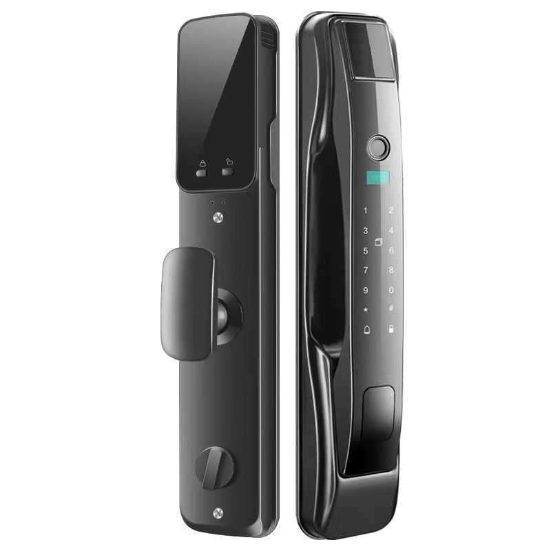 Bezmaksas piegāde Sejas atpazīšanas viedā durvju slēdzene Automātiska pirkstu nospiedumu bloķēšana Paroles bloķēšana Mājas drošības durvis Koka durvju elektroniskā slēdzene