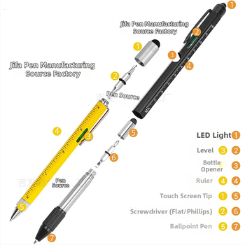 9-in-1 pudeļu attaisāmais turētājs pildspalvas maciņš LED gaismas pildspalva daudzfunkcionāla pildspalvas rīks 6-in-1 metāla lodīšu pildspalva dāvanu pildspalva