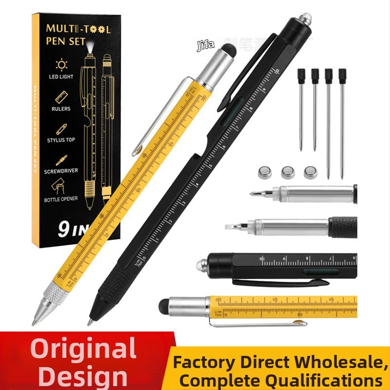 Deschizător de sticle 9-în-1, suport pentru stilou, cutie cu lumină LED, stilou multifuncțional, instrument, stilou metalic 6-în-1, stilou cadou