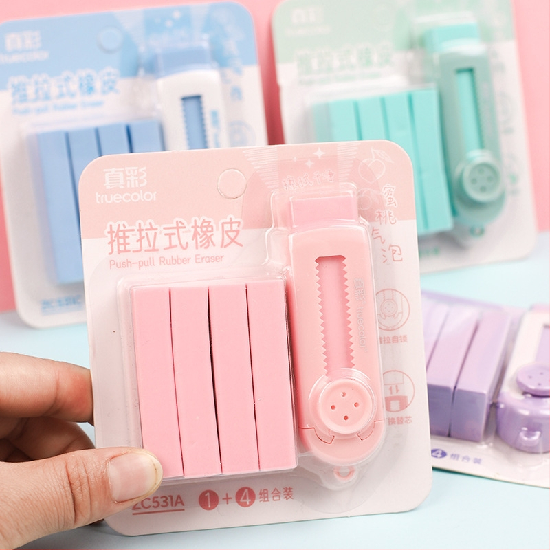 Сладка креативна гумичка за молив, истински цветна гумичка, бутална и издърпваща, студентска специална корекционна гумичка, сменяема основна гумичка на едро