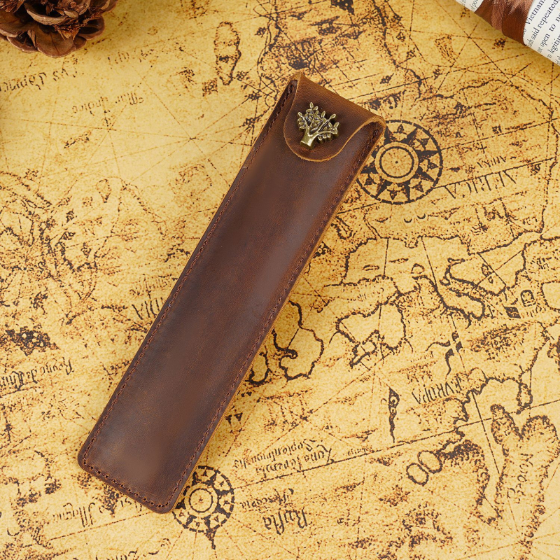 Tehase otsetarne lehmanahast pliiatsiümbris, loominguline ja stiilne retrohõnguline hobuse nahast pliiatsiümbris, kinkepliiatsi kaitseümbris laos