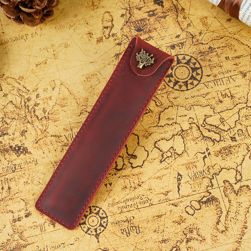 Tehase otsetarne lehmanahast pliiatsiümbris, loominguline ja stiilne retrohõnguline hobuse nahast pliiatsiümbris, kinkepliiatsi kaitseümbris laos