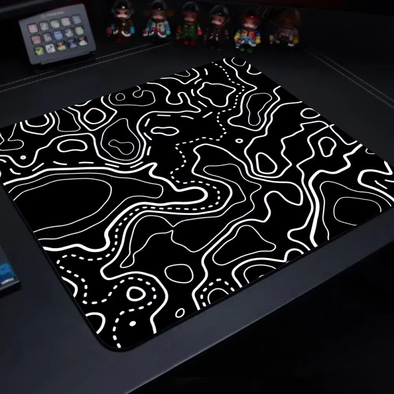 Piiriülene mustvalge abstraktse tekstuuriga kontuurhiirematt, paksendatud libisemisvastane Aliexpressi visuaalne põrandamatt, otsetarne