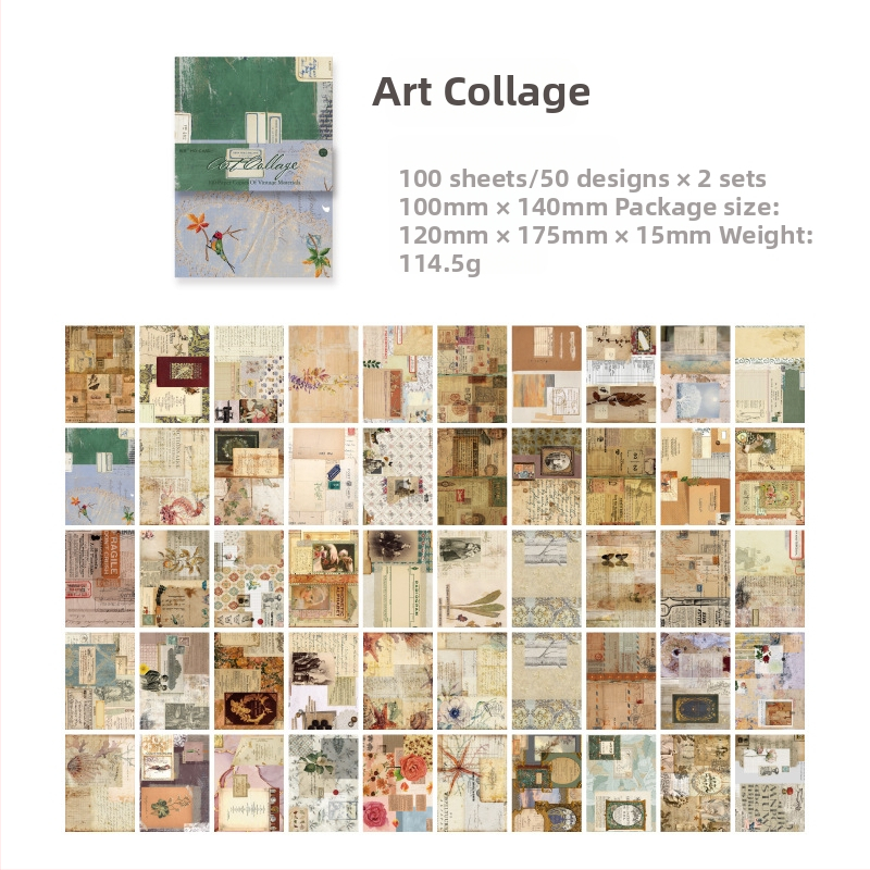 Momo retromaterjalide paberist dünastia ja õhtu sarja kollaažide käsiraamat, isetegemise dekoratiivne alusmaterjal, 100 tükki