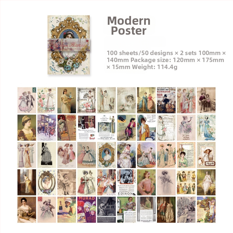 Momo retromaterjalide paberist dünastia ja õhtu sarja kollaažide käsiraamat, isetegemise dekoratiivne alusmaterjal, 100 tükki