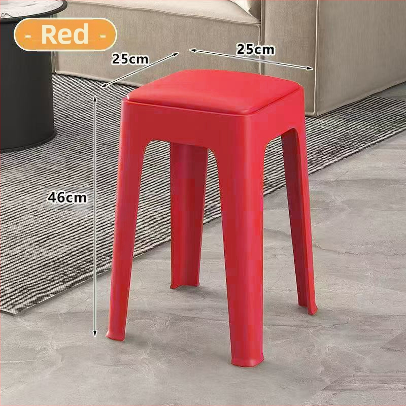 Koduseks kasutamiseks mõeldud tool, vastupidav ja vastupidav plastist pehme pakiga kandiline tool, lihtne pink, hoiustatav söögilaua tool, virnastatav kosmeetiline tool