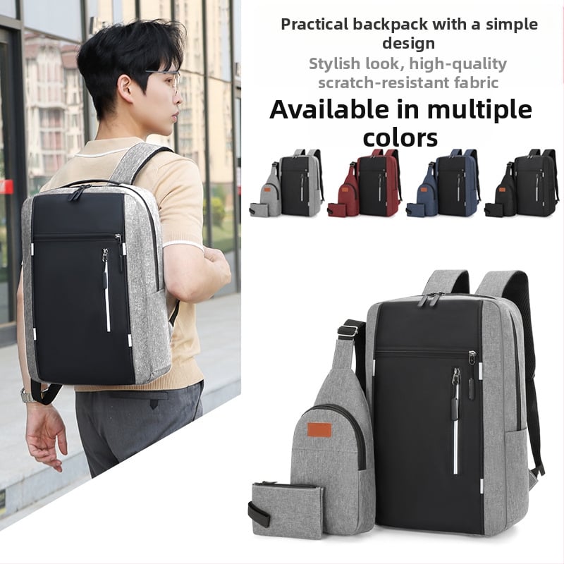 Раница за външна търговия, многофункционална мъжка ученическа чанта, комплект от три части, бизнес компютърна раница с голям капацитет