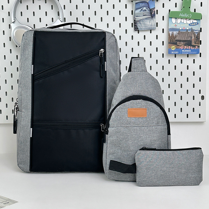 Külkereskedelmi hátizsák, multifunkcionális férfi iskolatáska, hátizsák, háromrészes szett, nagy kapacitású üzleti számítógépes hátizsák