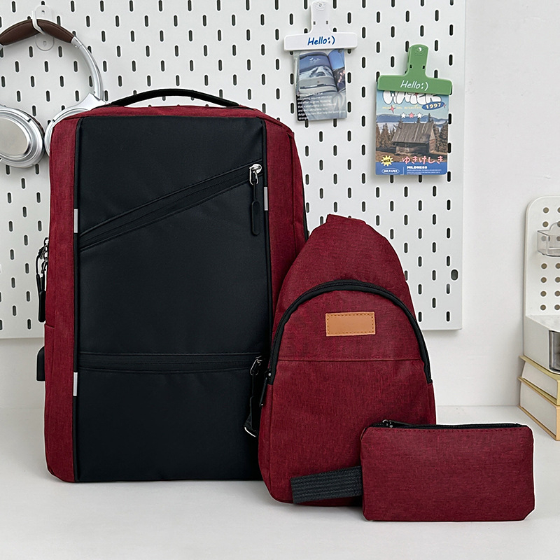 Külkereskedelmi hátizsák, multifunkcionális férfi iskolatáska, hátizsák, háromrészes szett, nagy kapacitású üzleti számítógépes hátizsák