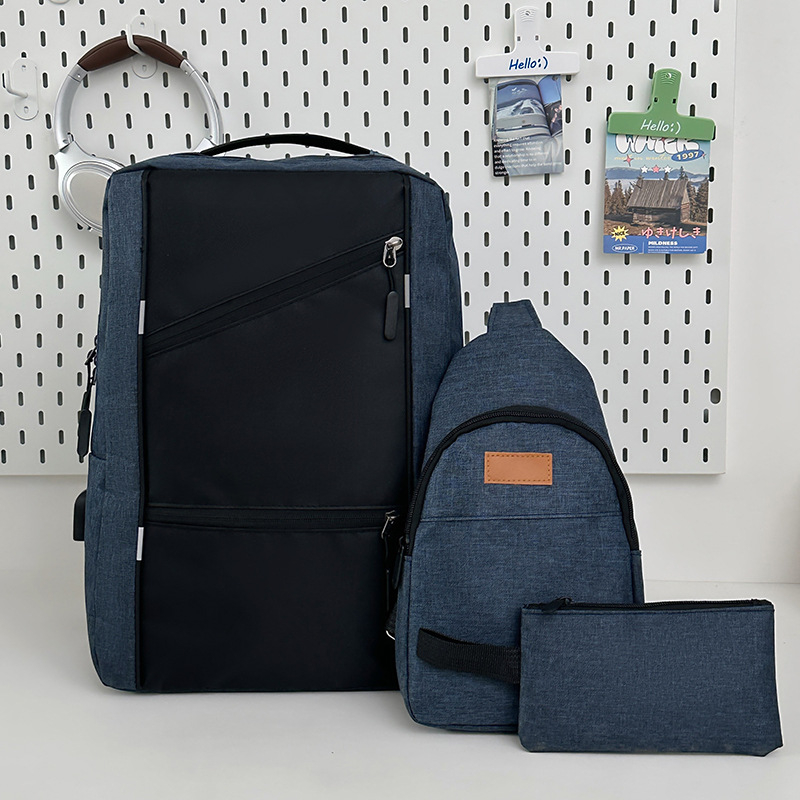 Külkereskedelmi hátizsák, multifunkcionális férfi iskolatáska, hátizsák, háromrészes szett, nagy kapacitású üzleti számítógépes hátizsák