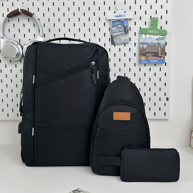 Külkereskedelmi hátizsák, multifunkcionális férfi iskolatáska, hátizsák, háromrészes szett, nagy kapacitású üzleti számítógépes hátizsák