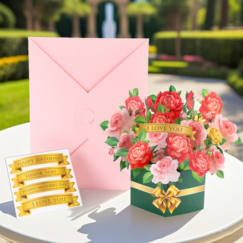 Loominguline 3D kolmemõõtmeline õnnitluskaart, lillekimp, emadepäeva pühade õnnitluskaart, tänupühade õnnitluskaart, ümbrikutehase hulgimüük