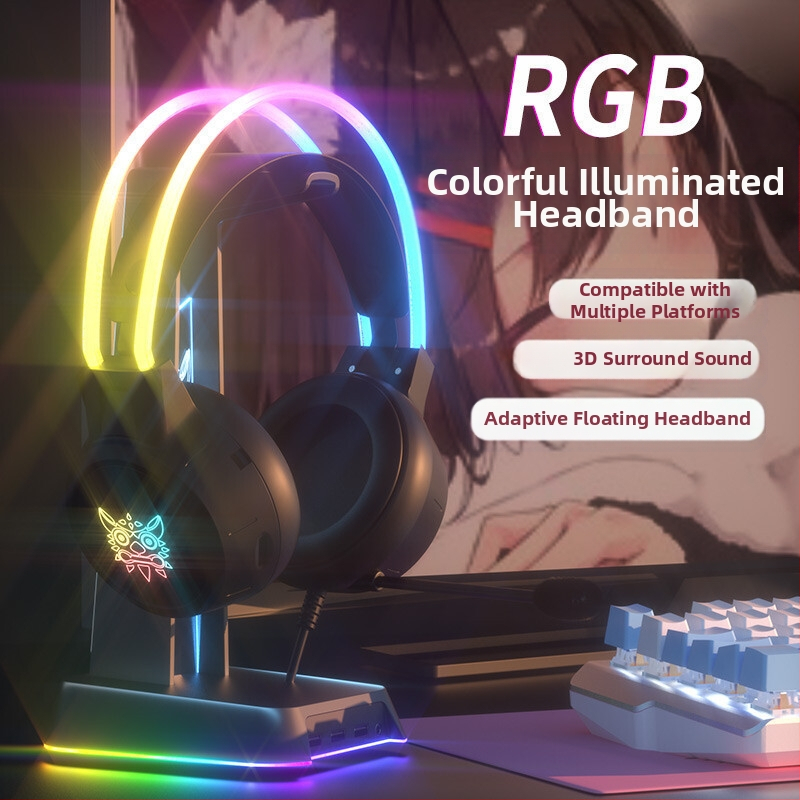 „Crossborder Hot Model X15Pro“ ausinės su šviečiančia galvos juosta, mielos katės ausies formos, elektroninio sporto triukšmo mažinimo kompiuterinių žaidimų ausinės