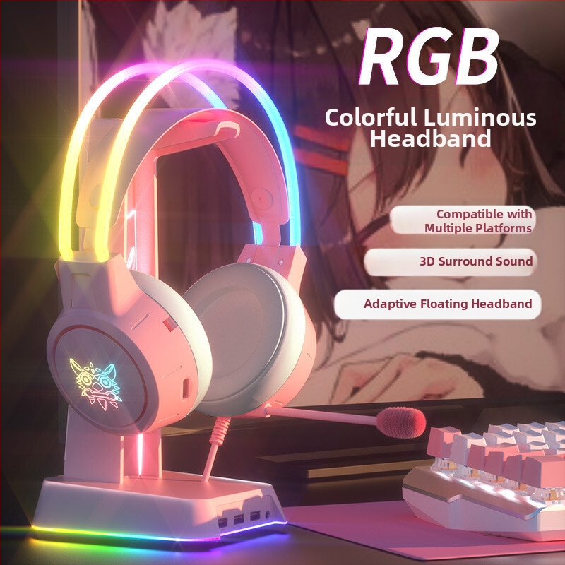 „Crossborder Hot Model X15Pro“ ausinės su šviečiančia galvos juosta, mielos katės ausies formos, elektroninio sporto triukšmo mažinimo kompiuterinių žaidimų ausinės