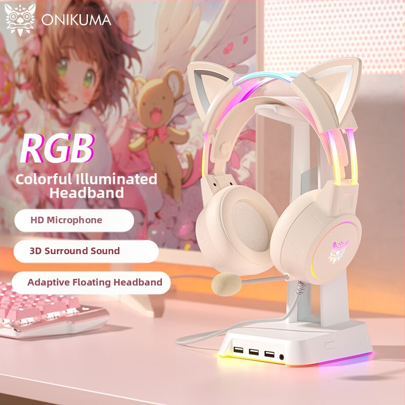 „Crossborder Hot Model X15Pro“ ausinės su šviečiančia galvos juosta, mielos katės ausies formos, elektroninio sporto triukšmo mažinimo kompiuterinių žaidimų ausinės