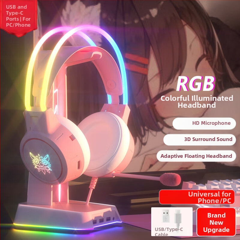 „Crossborder Hot Model X15Pro“ ausinės su šviečiančia galvos juosta, mielos katės ausies formos, elektroninio sporto triukšmo mažinimo kompiuterinių žaidimų ausinės