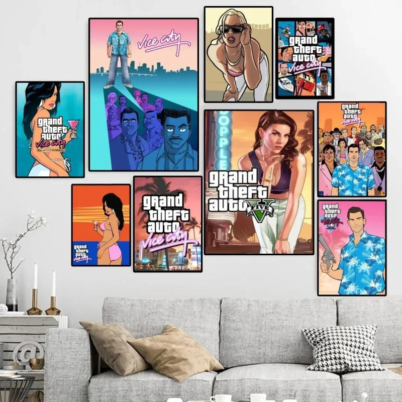 Postere pe pânză GTA Vice City, en-gros, fabrică, poster cu jet de cerneală de înaltă definiție, comerț exterior, depozit, aprovizionare cu piele de creveți