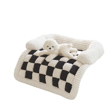 Νέας Εισόδου Φωτεινό Πολυτελές Χαλί Ψωμιού με Ατμό για Κατοικίδια, Μοντέρνο Χαλί Σκακιέρας για Σκύλους, Τετράγωνο, Φθινοπωρινό και Χειμερινό, Πλούσιο, Φωλιά Ύπνου για Κατοικίδια