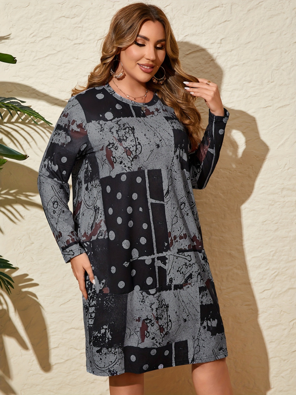 2025. aasta suvine moodne naiste pluss-suuruses abstraktse trükiga retrokleit