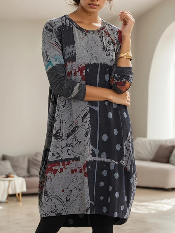 2025. aasta suvine moodne naiste pluss-suuruses abstraktse trükiga retrokleit