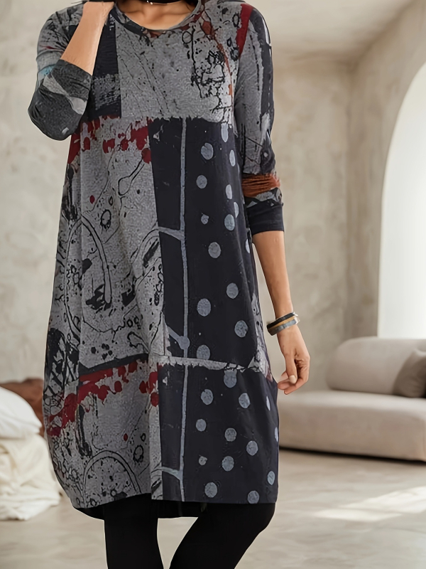 2025. aasta suvine moodne naiste pluss-suuruses abstraktse trükiga retrokleit