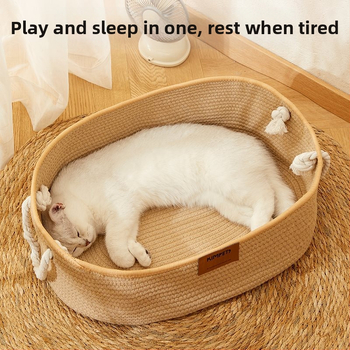 Katės lizdas „Four Seasons“ universalus austas medvilninis ir lininis krepšelis, šiltas žieminis nešiojamas guolis, katės miego kilimėlis, katės draskymo lenta, katės reikmenys augintiniams