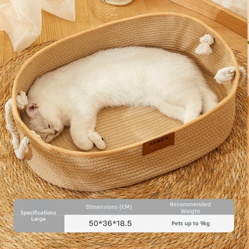 Katės lizdas „Four Seasons“ universalus austas medvilninis ir lininis krepšelis, šiltas žieminis nešiojamas guolis, katės miego kilimėlis, katės draskymo lenta, katės reikmenys augintiniams