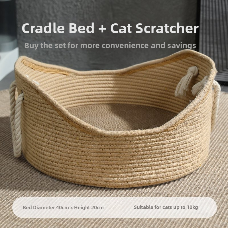 Katės lizdas „Four Seasons“ universalus austas medvilninis ir lininis krepšelis, šiltas žieminis nešiojamas guolis, katės miego kilimėlis, katės draskymo lenta, katės reikmenys augintiniams