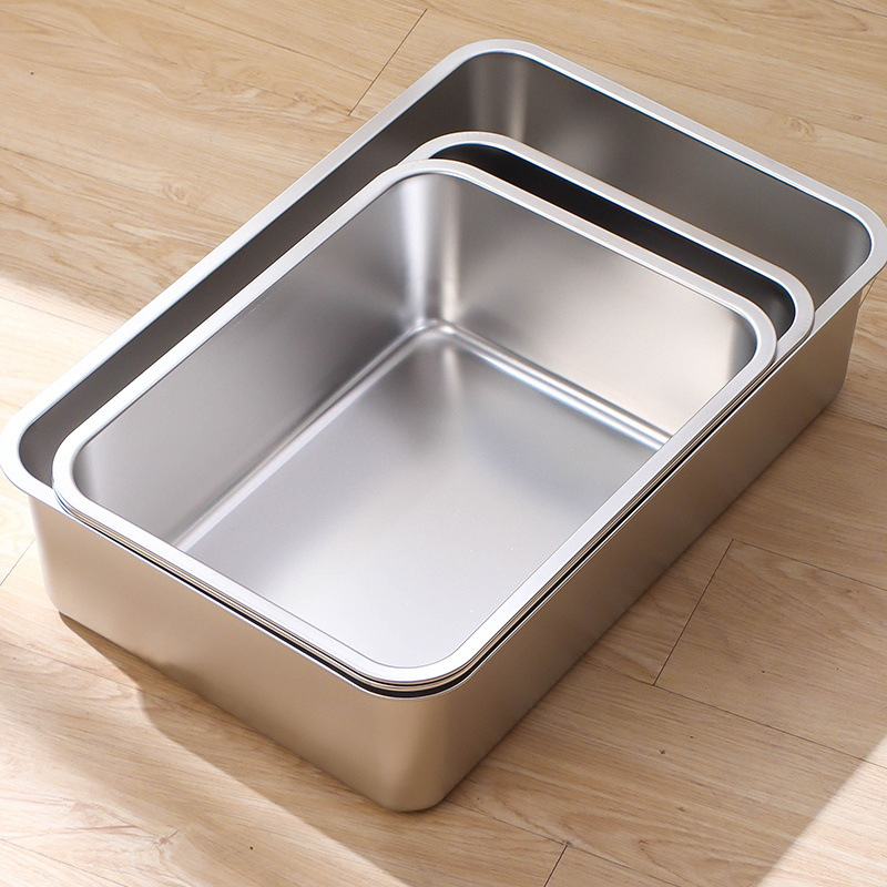 Rozsdamentes acél háztartási extra nagy macskaalomtál, magasított lomtalanító WC, fröccsenésgátló, könnyen tisztítható macskáknak való speciális kellékek