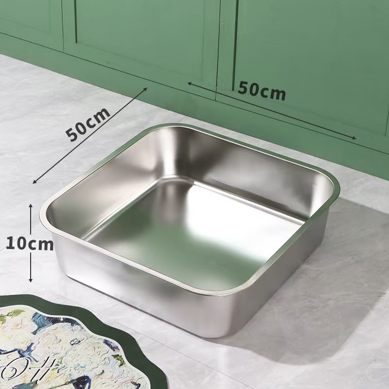 Rozsdamentes acél háztartási extra nagy macskaalomtál, magasított lomtalanító WC, fröccsenésgátló, könnyen tisztítható macskáknak való speciális kellékek